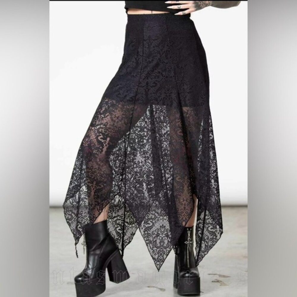 KILLSTAR NWOT Goth Whimsigoth Grunge Lace Maxi Skirt Size S Black